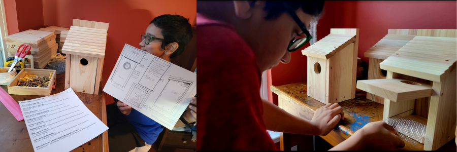 Photos of Naveen in years past building the birdhouses
