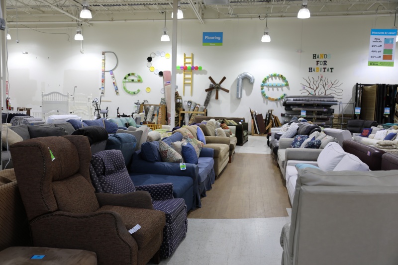 aisle of furniture in the brier creek restore